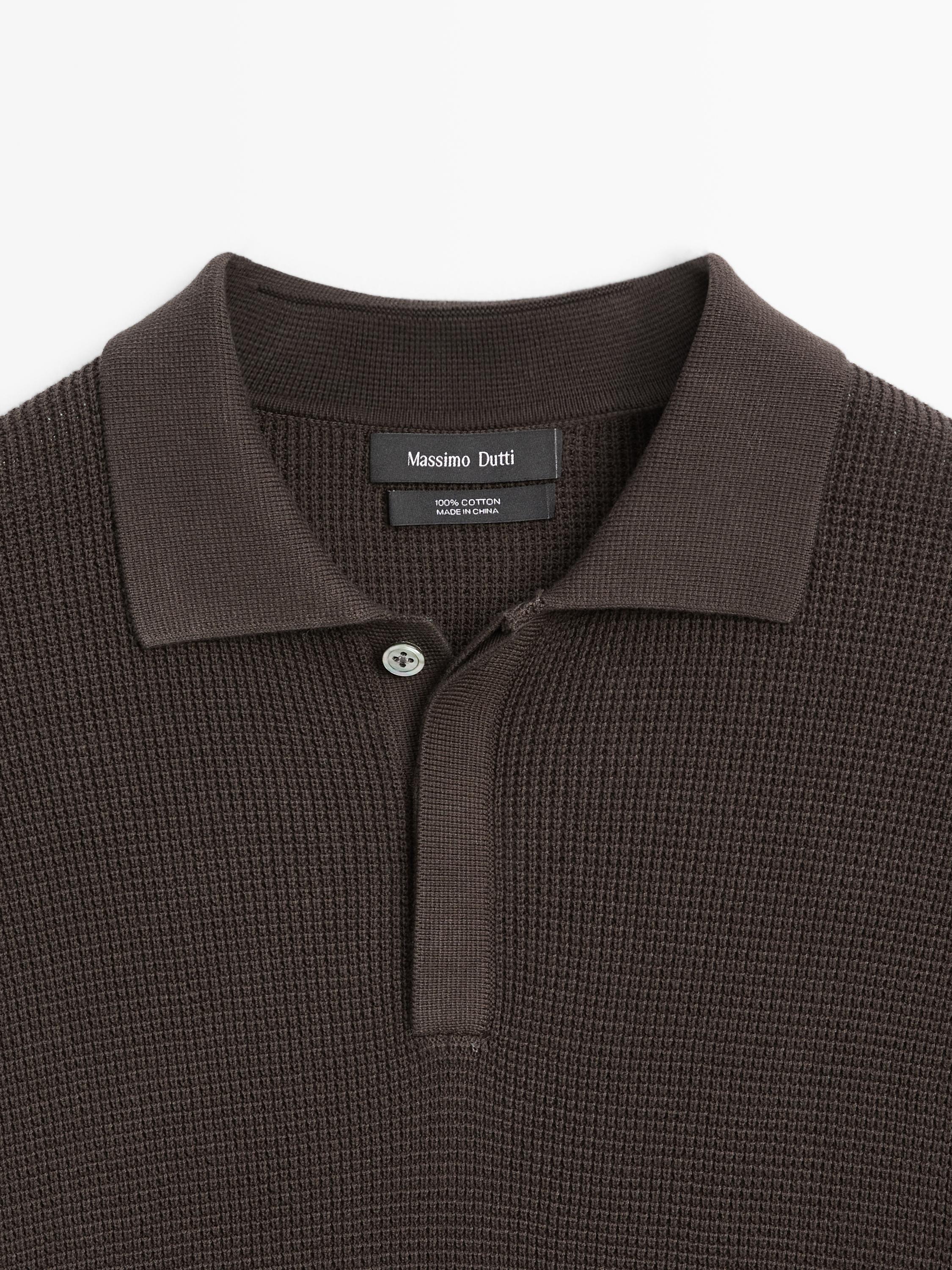 Textured cotton knit polo shirt